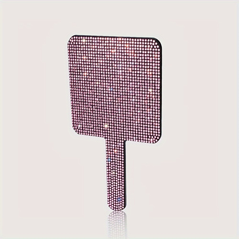 TEMU Sparkling Rhinestone Handheld Makeup Mirror - Portable, No-battery Cosmetic Mirror For Weddings & Travel