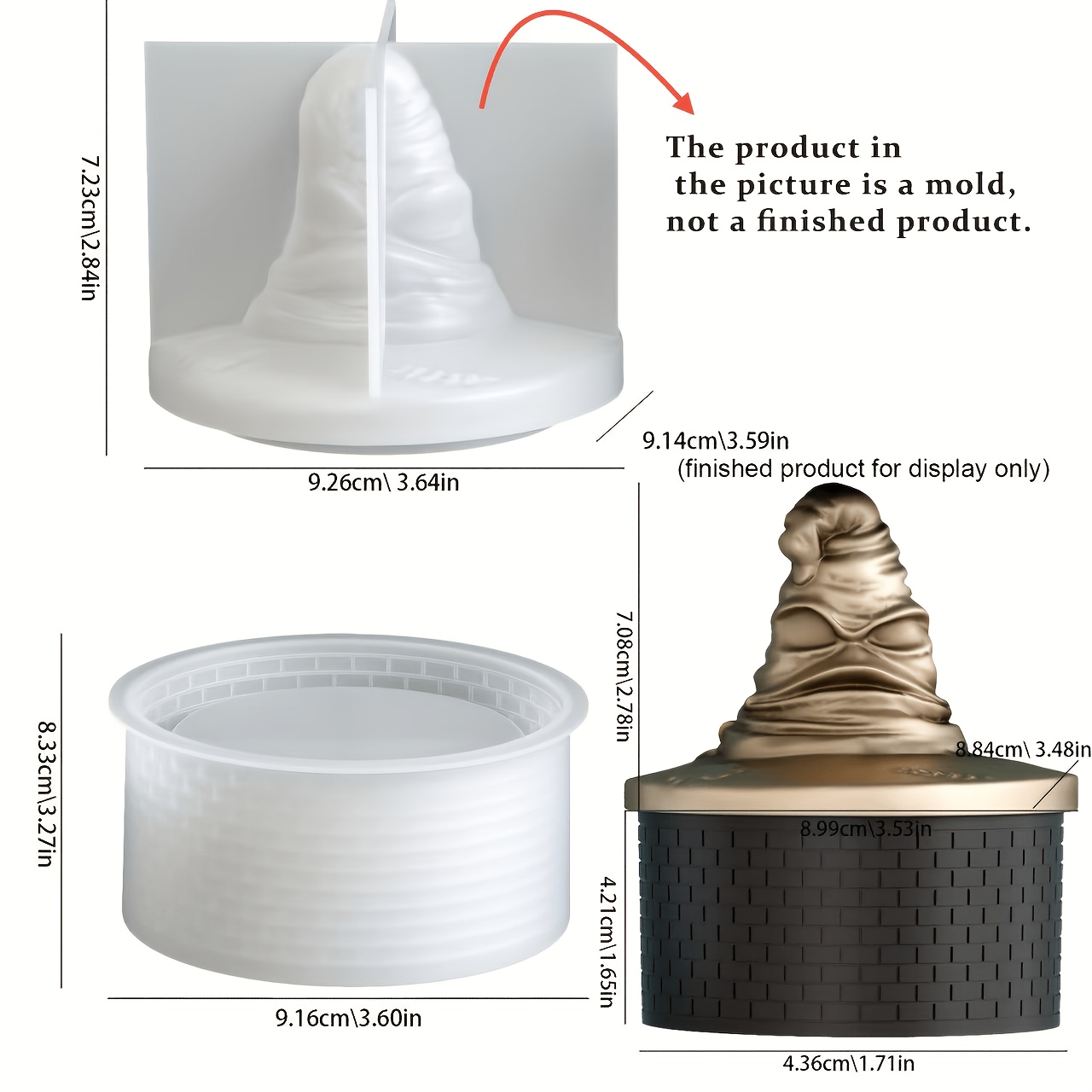 TEMU [wb] Candle Mold Warner Harry Potter Wizard Hat Candle Cup Resin Silicone Mold With Lid And Candle Holder, Used For Jewelry Shortage Jars,