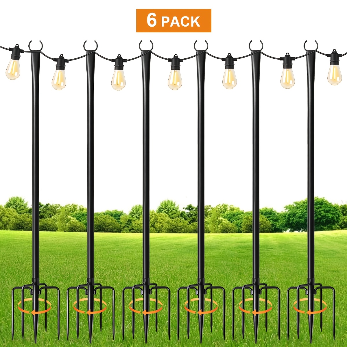 Image of Set Of 6 String Poles, Metal Garden Stakes With Base For Outdoor String Lighting - A Flexible Unpowered Lighting With A Matte Surface, Perfect For Gardens, Patios, Weddings, Backyards