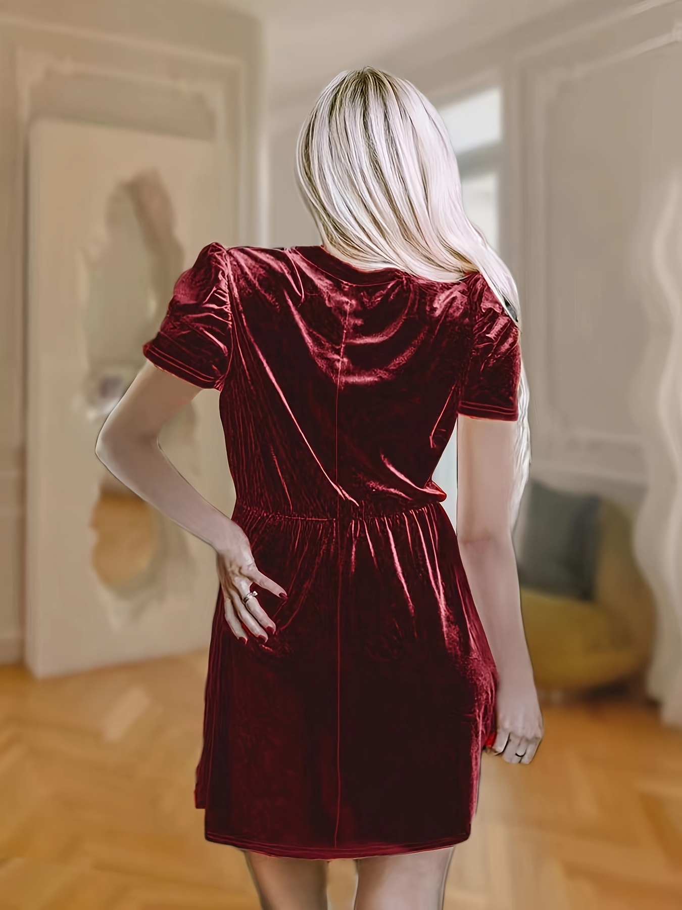 Stylish Dresses Velvet Short Frock Style Red Sexy Crystal Button