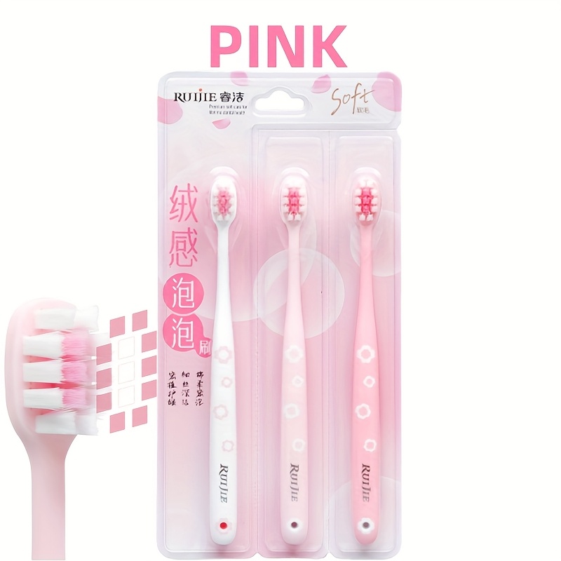 3pcs Pink And Toothbrush Set - Soft Bristles, Small Head For Deep Cleaning, Gums, Travel And Home Use