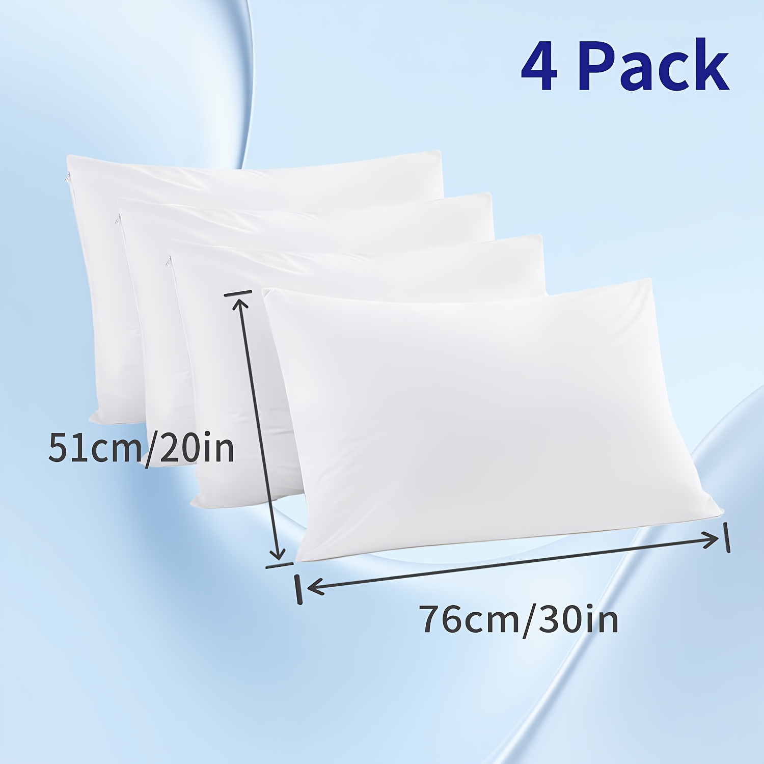TEMU Ensemble de 4 taies d'oreiller zippées, 100% de haute qualité, d'oreiller blanche, douce et de , idéal pour hôtels, dortoirs et chambres