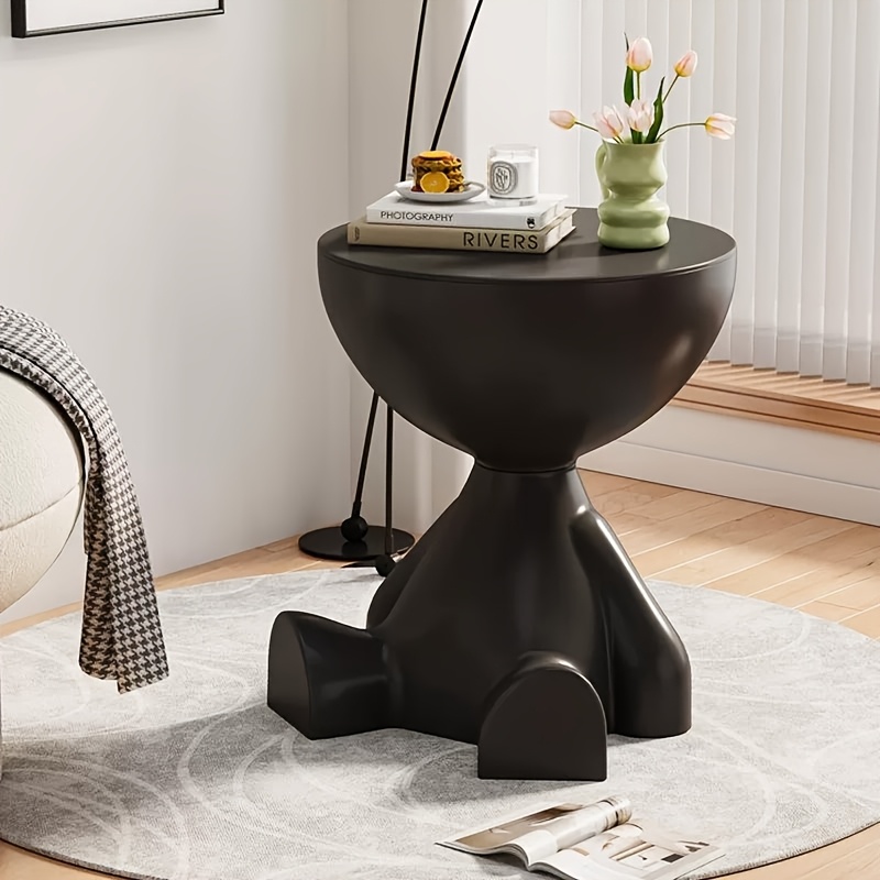 TEMU 1pc Modern Creative Bear-shaped Plastic Bedside Table, Multifunctional Bedside Table, Easy Assembly, White, Suitable For Living Room And Bedroom Storage