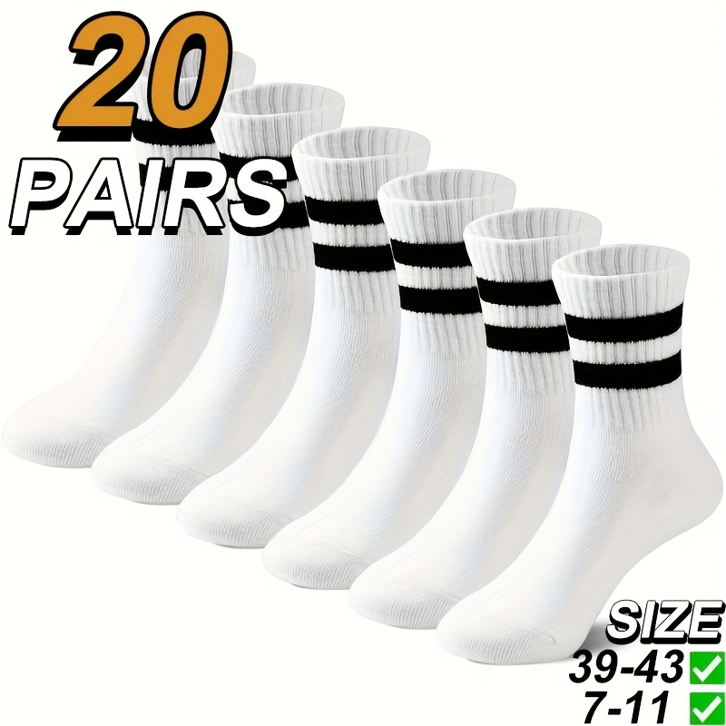 TEMU Unisex 20 Pairs Black And White Striped Socks Suitable For Men And Women' Business Wear, Comfortable Casual Breathable Size 39-43, Size 7-11,