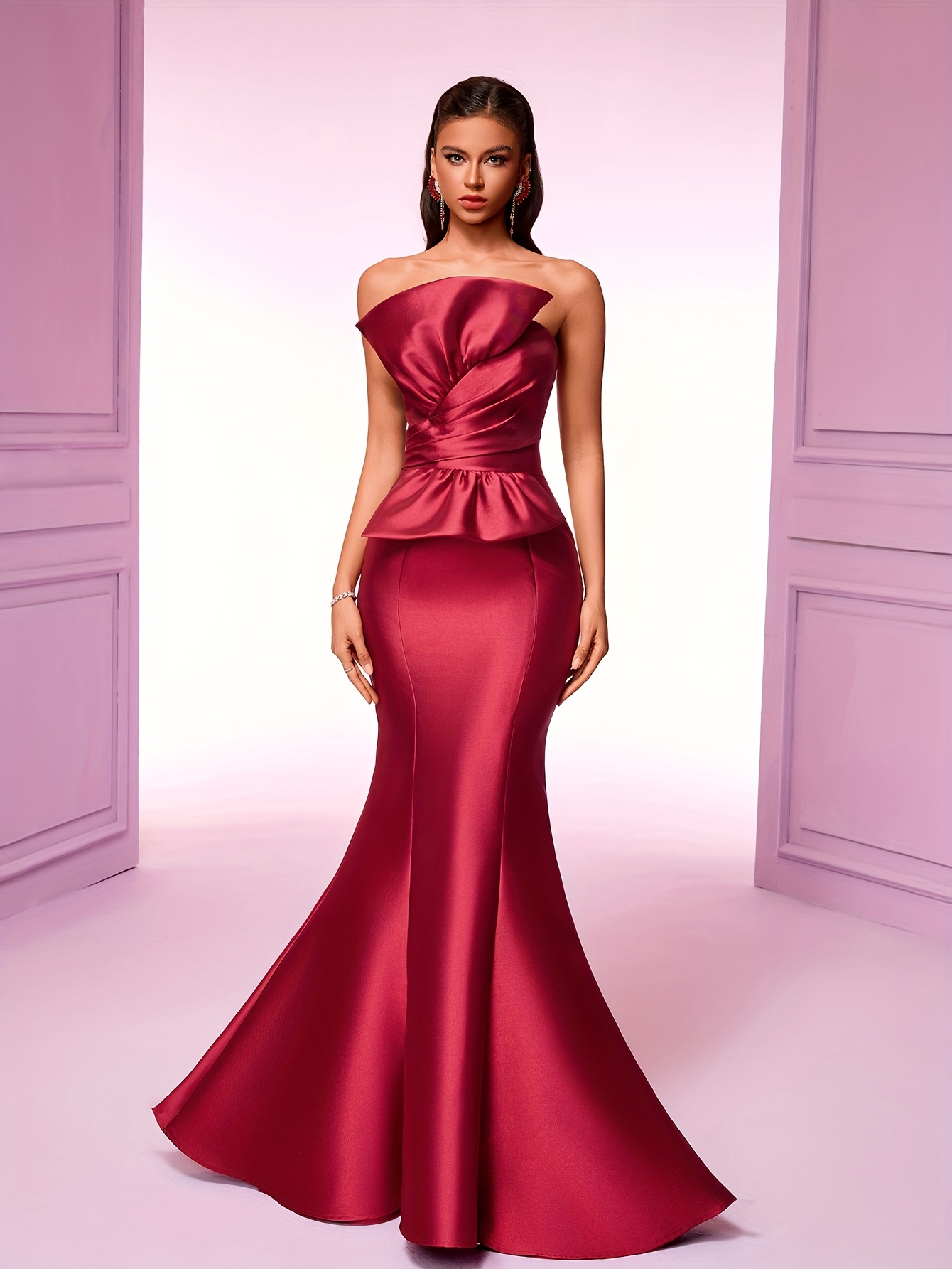 white wedding dress with burgundy sash Illusion Neckline Long Sleeve Wedding Dress,Burgundy White Bridal Dress,WD00868, US2 / Black