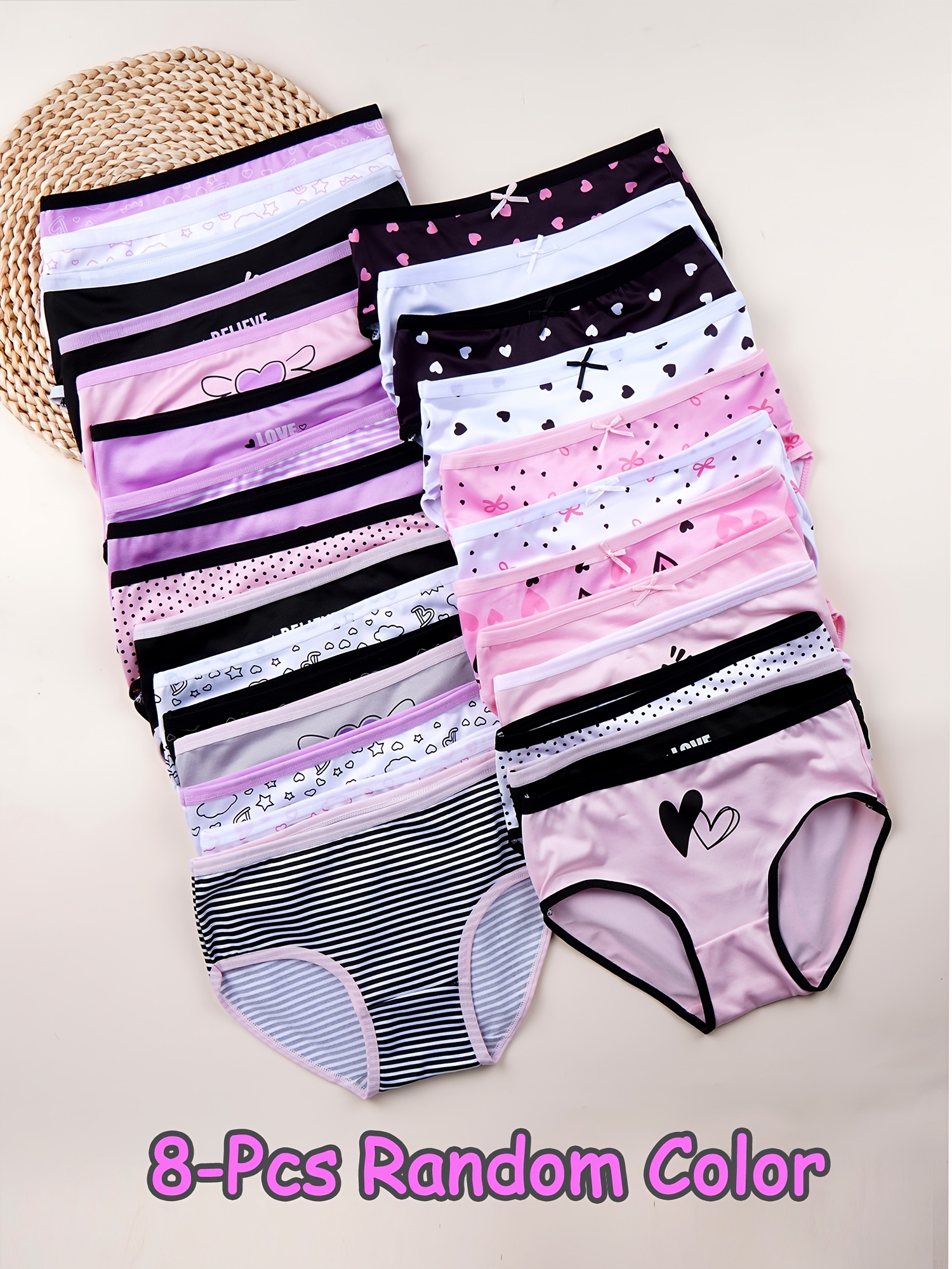 random 8pcs set girls underwear set   and letter print briefs student shorts suitable for  