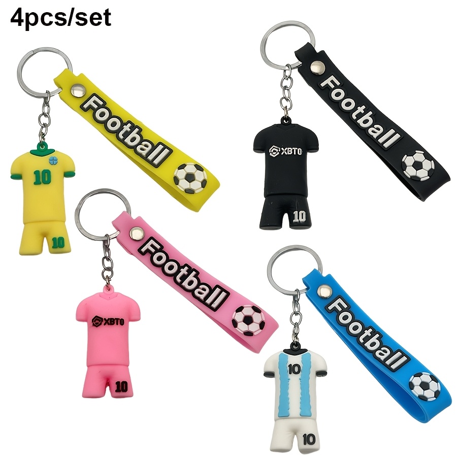 TEMU 4 piezas/juego Llavero de camiseta temática de fútbol de moda para hombre, adornos para llaves de coche, colgante de fútbol, ornamentos