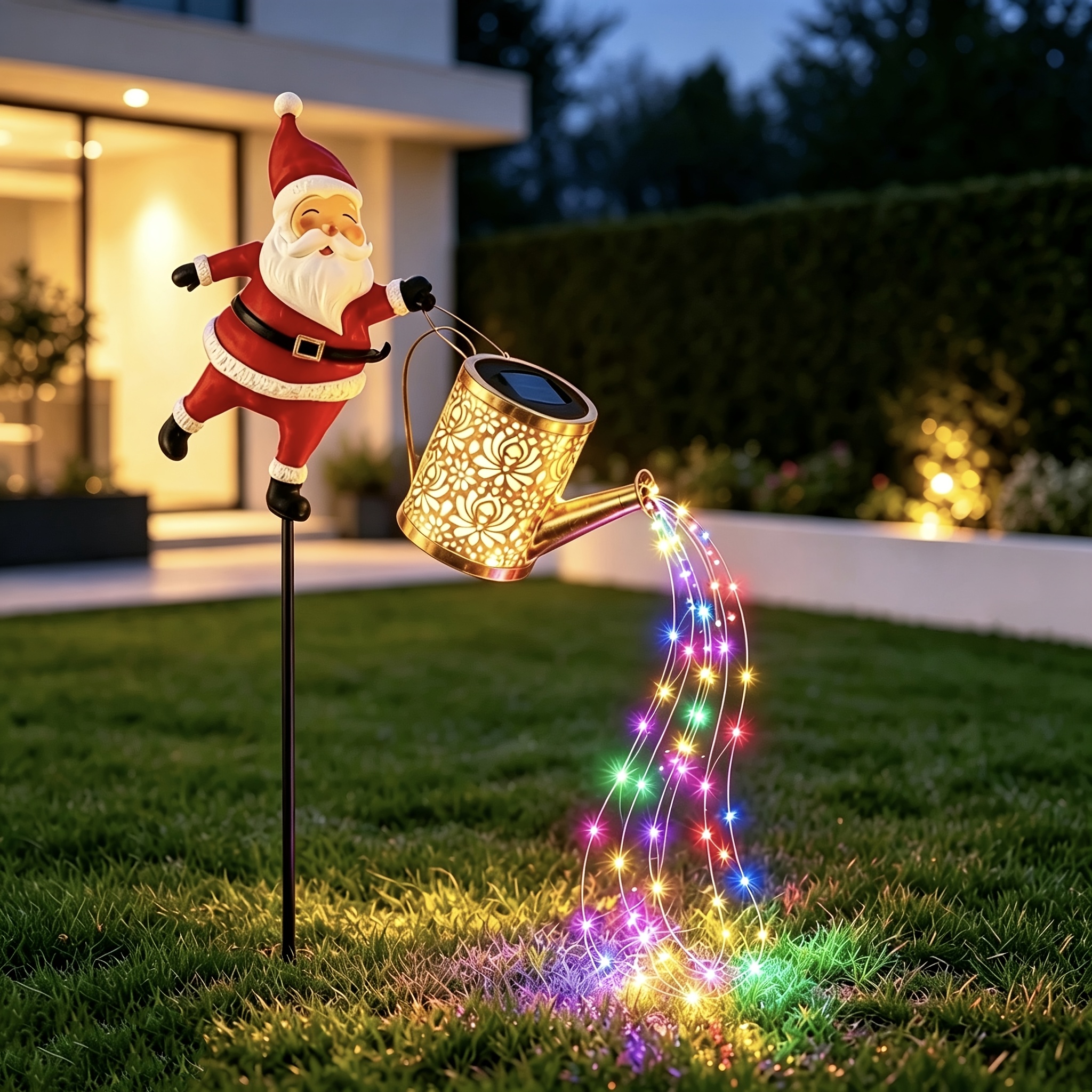 TEMU Outdoor Solar Santa Claus Statue Light, Festive Christmas Outdoor Decor, Realistic Santa Holding Hollow Watering Can, Soft Warm Light Through