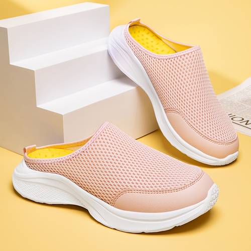 womens lightweight breathable mesh slip on sneakers peach walking shoes with comfortable eva sole casual low for indoor outdoor use