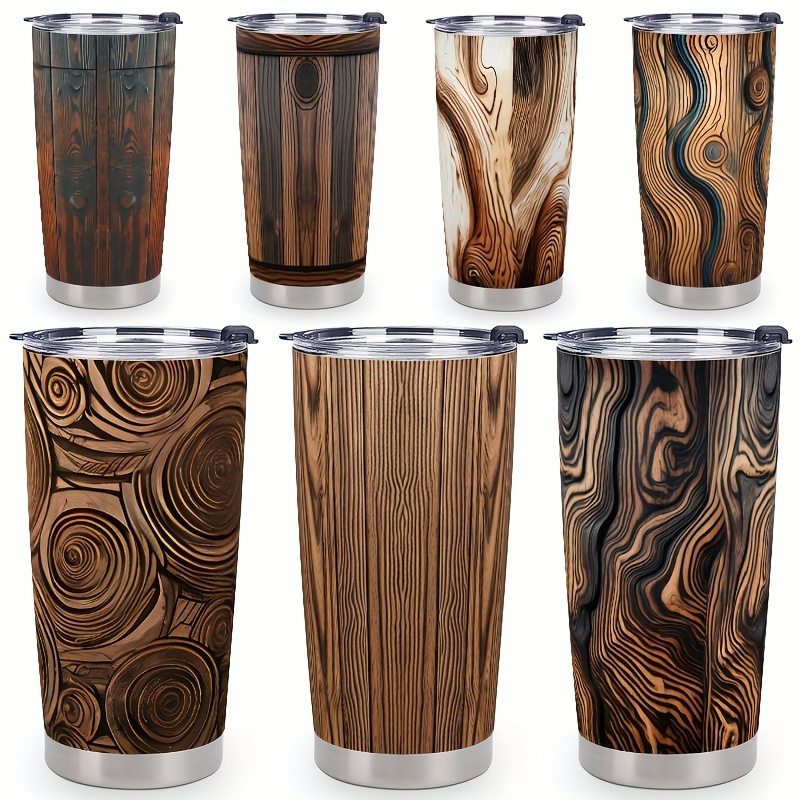 

20oz Wood Steel Mug - Double-walled Insulated , For Men, For & Car Use