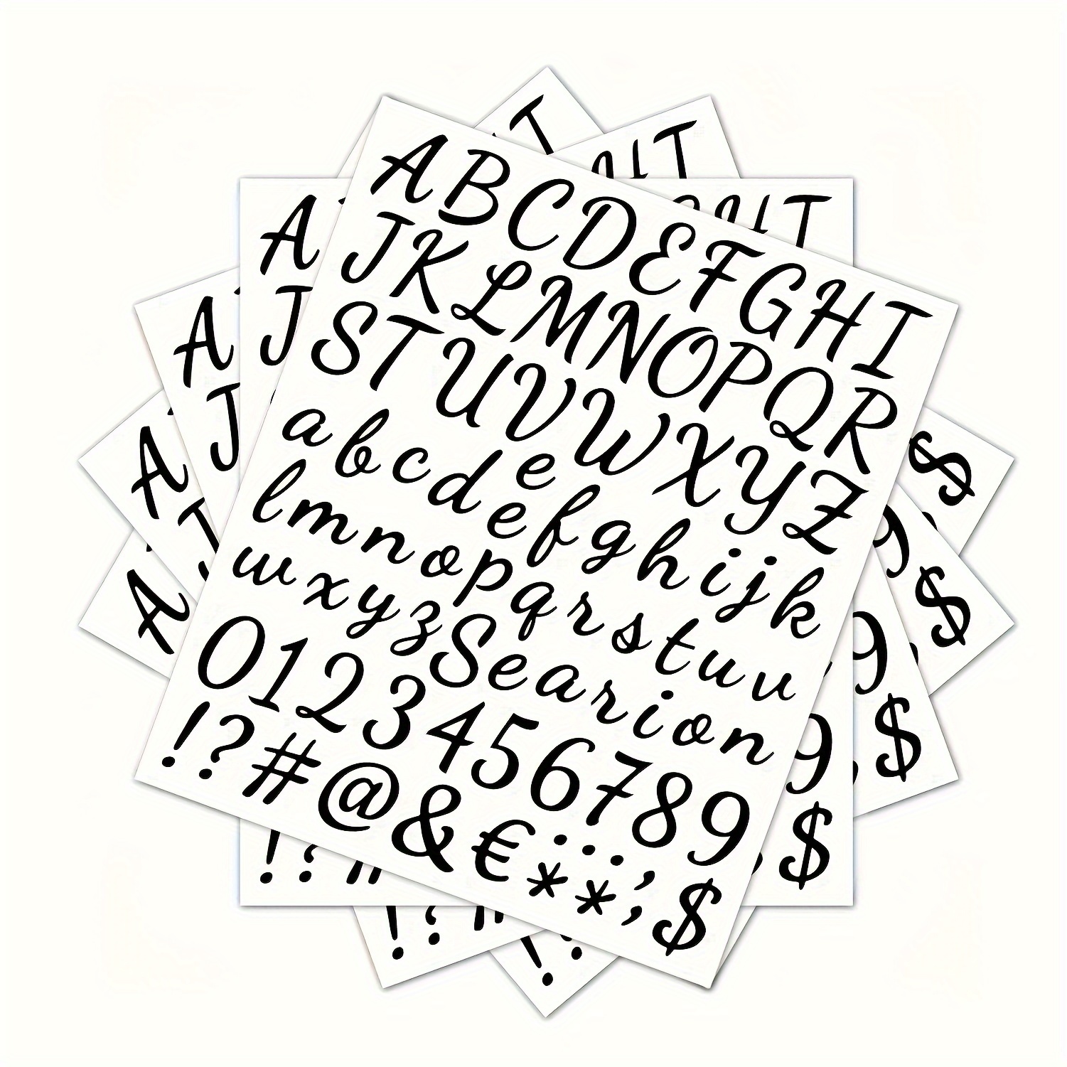 

5pcs/set, Handwritten Vinyl Stickers With Fancy Typography, Featuring All 26 Letters Of The Alphabet, Numbers, And Customizable Name Stickers For Diy Projects.