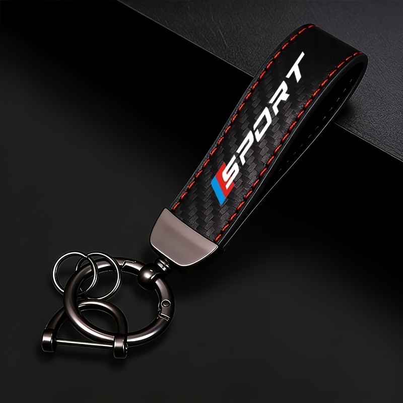 TEMU Porte-clés de voiture texture fibre de LOGO SPORT Boucle de fer à cheval rotative à 360° - Ajouts de mode, anneau en métal durable , noires