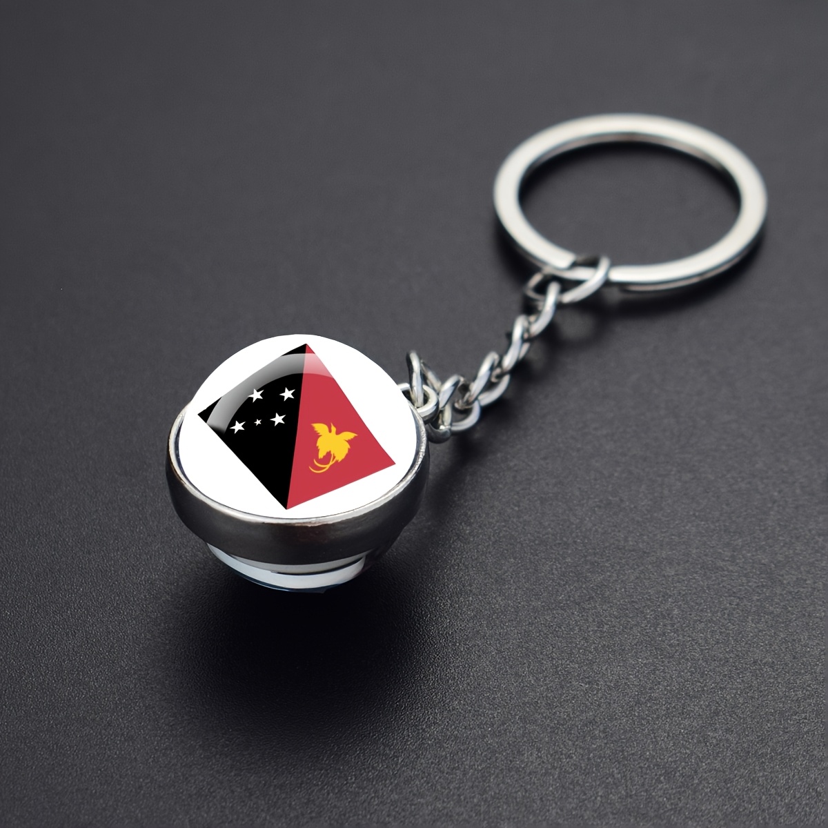 TEMU 1pc New Guinea Flag Keychain Double Sided Glass Ball Pendant Car Keyring Gift For Men Travel Souvenir Additions