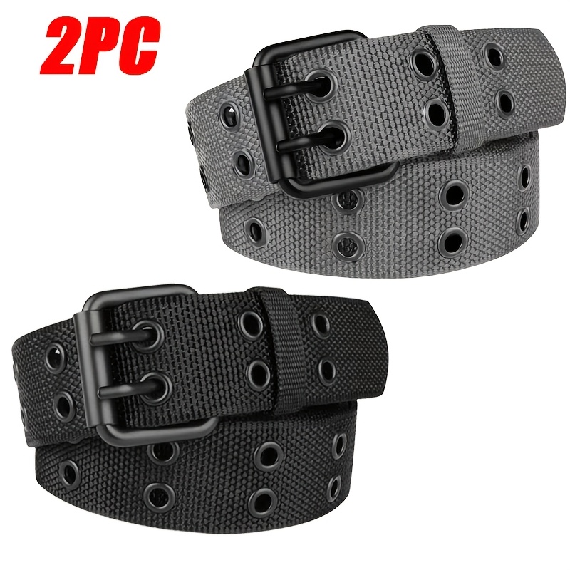 TEMU 2-pack Men's Durable Nylon Belt With Metal Square | Breathable, Adjustable, Suitable For Work, Leisure, And Daily Wear | Golf Belt