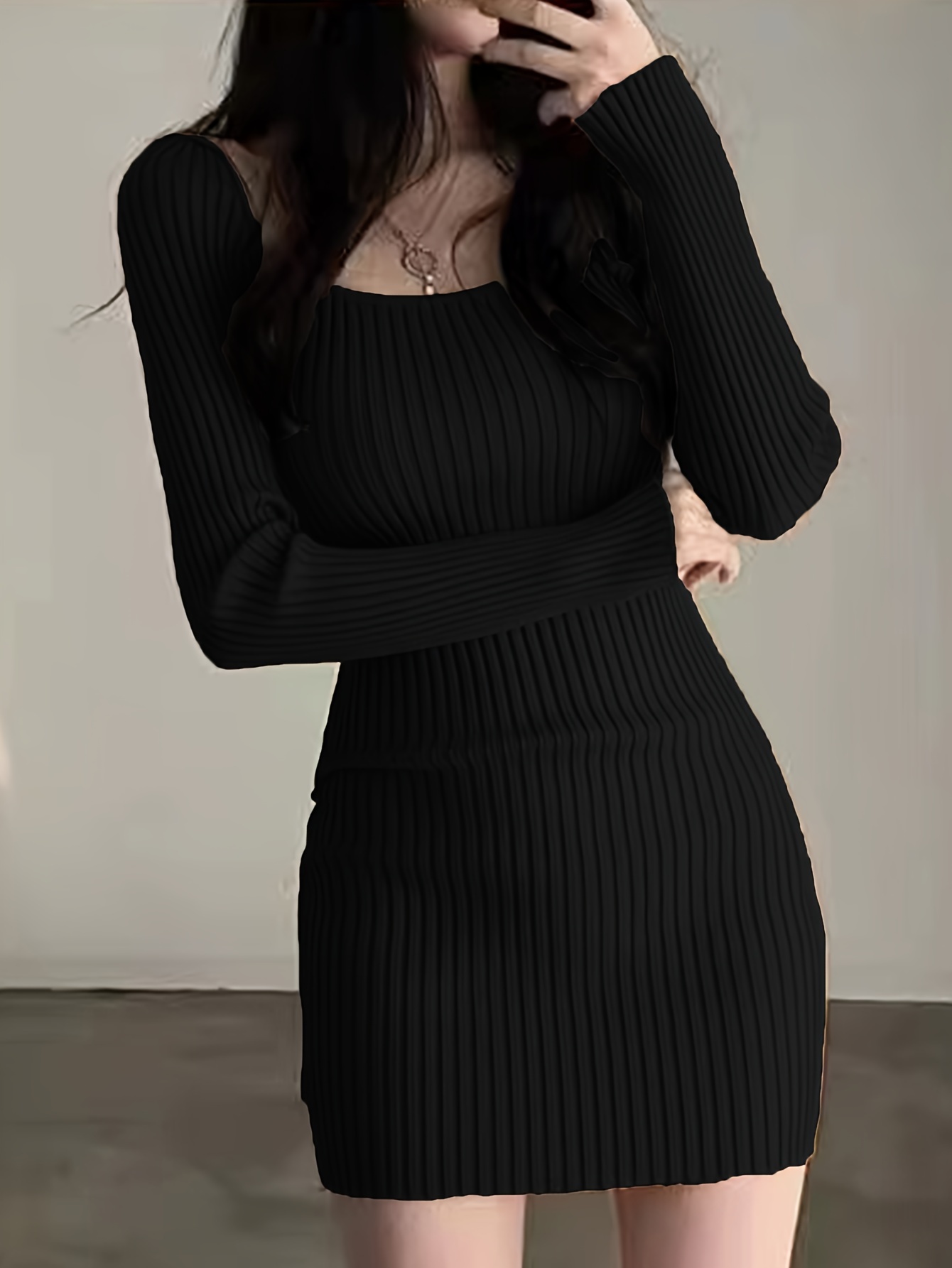 form fitting dress winter Wool Blend Fit and Flare Midi Dress – Vintage Winter Dress 5301 Navy / XL main image 0