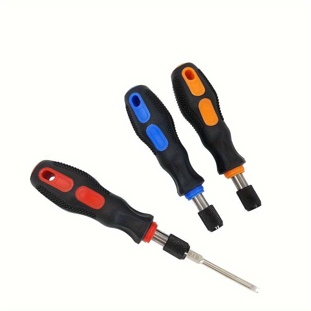 

1/4 Inch Magnetic Screwdriver Handle With Orange, Blue, And Red Grips - Pp+tpr Material, Manual Screwdriver Holder, No Power Required