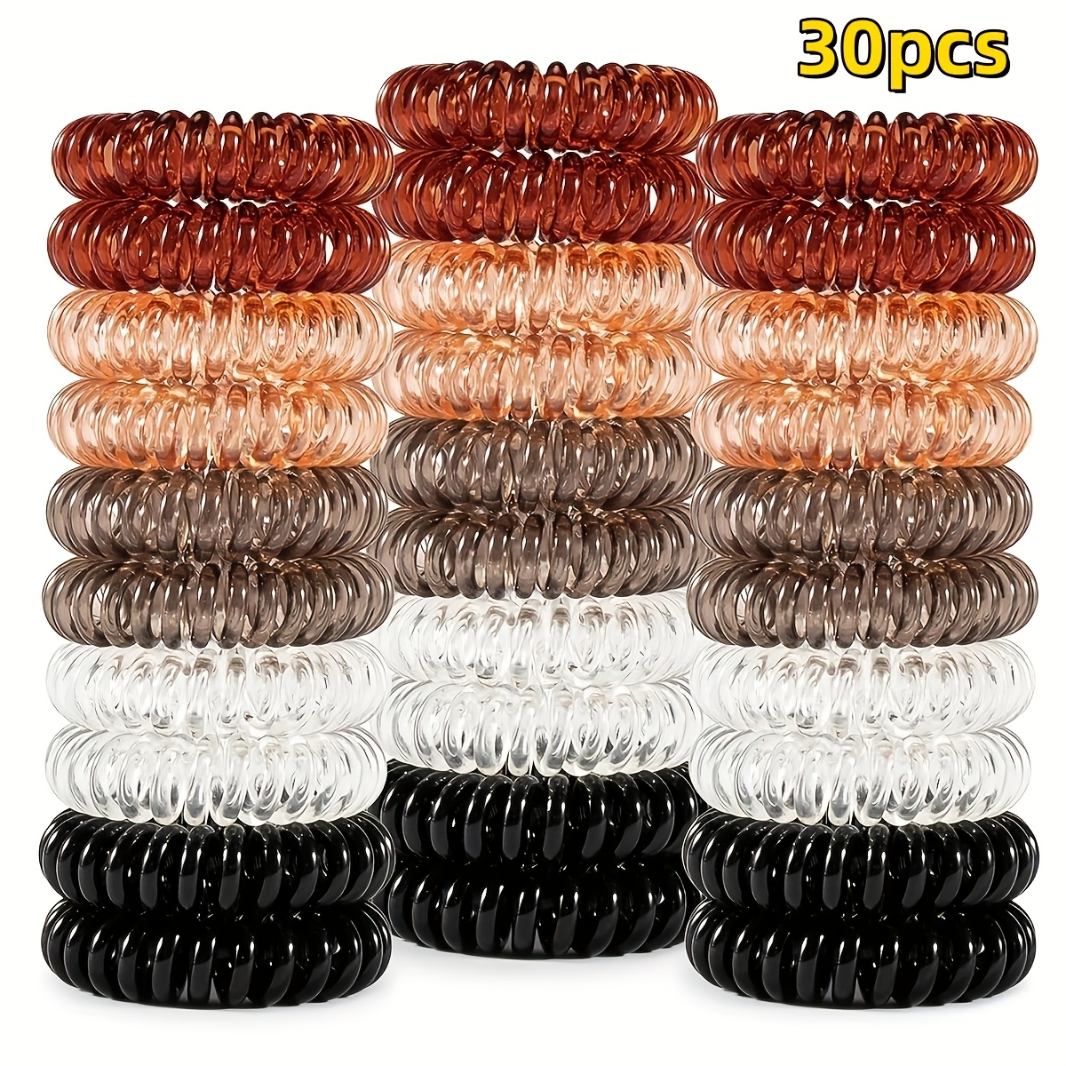 TEMU 30pcs Summer Easy Temperament Solid Color Transparent Phone Cord Hair Tie, Suitable For Ponytail And Bun Headwear, Fashionable And Soft Hair Tie