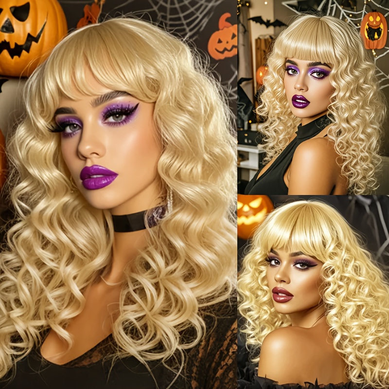TEMU Long Blonde Wig For Women 24 Inch Long Water Wavy Wigs Heat Resistant Synthetic Soft Wavy Fluffy Curly Wig For Daily Party Use Halloween Wig