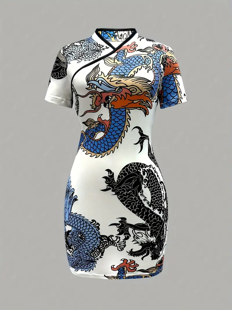 elegant womens dragon print dress summer short sleeve v neck - Temu elegant womens dragon print dress summer short sleeve v neck - Temu