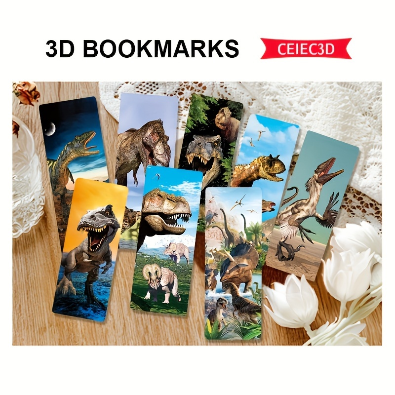 TEMU Set Of 8 3d Plastic Bookmarks With Ocean, Dinosaur, Wildlife, Cat, And Dog Themes - Ideal Christmas And New Year Gifts For Students And Office