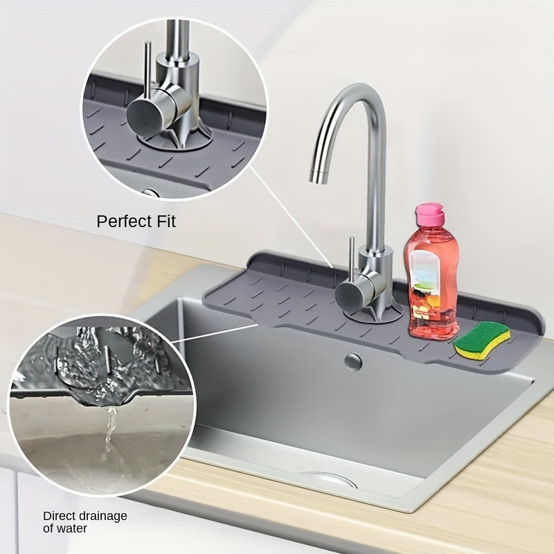 silicone faucet water catcher mat non electric absorbent sink splash guard with drainage kitchen counter protector pad waterproof and easy to clean details 2