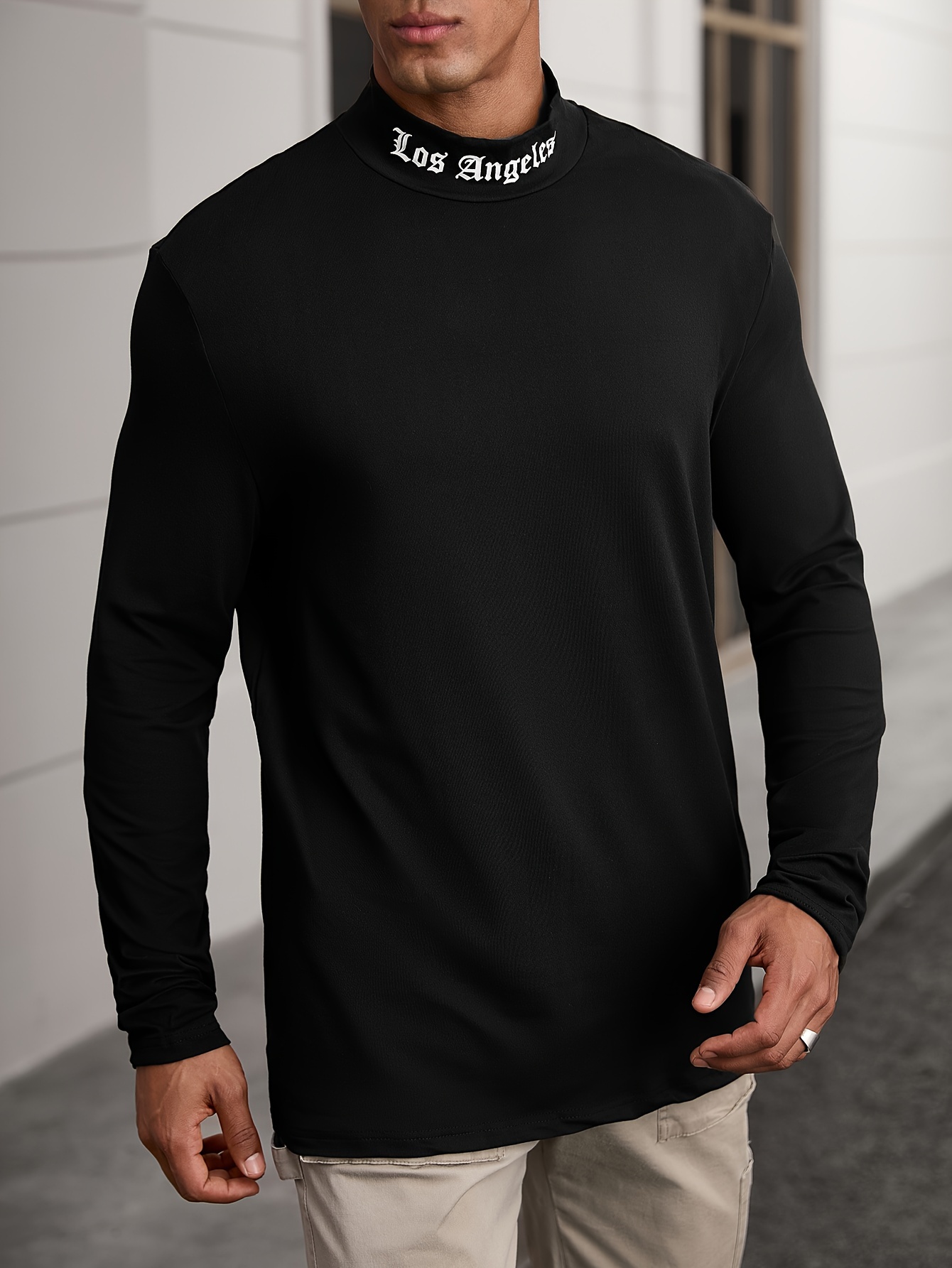 stylish regular fit men's casual long sleeve t shirt high - Temu