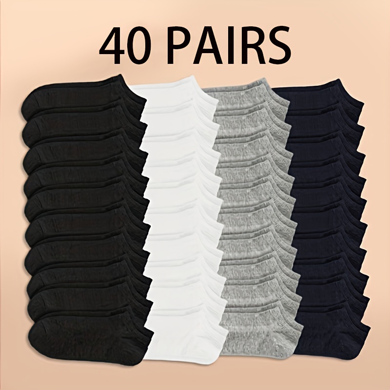 

10/20/40 Pairs Unisex Solid Socks, Soft & Lightweight All-match Ankle Socks