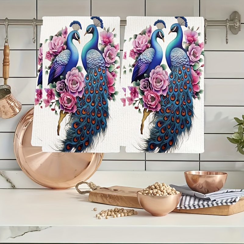 

2-piece Luxurious Peacock Print Hand Towels - Ultra Absorbent, Thick Polyester Kitchen & Bathroom Towels, Machine Washable, Modern Design