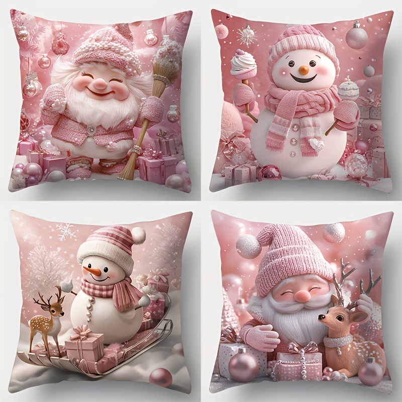 

4- Christmas Cushion , 18x18 , , , Snowman, & , , Zippered, Polyester, For , Car, , , Multiple Use -