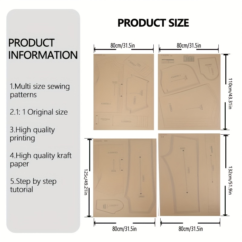 TEMU Men's Diy Hoodie Joggers Sewing Kit - Full-size Range Xs-xxl (beginner-friendly) With Tutorials & Trimmable Paper Patterns | Fit Tailoring Guide
