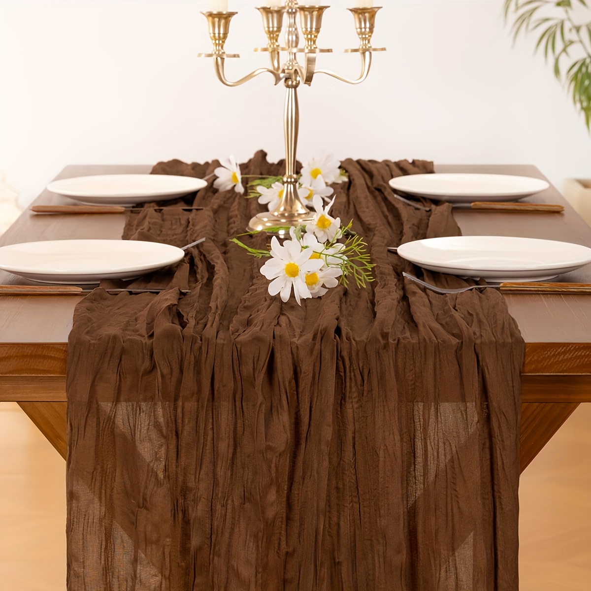 Image of Cheesecloth Table Runner Fall Thanksgiving Boho Rustic 120 Inch 10ft Cheese Cloth Runner For Wedding Party Baby Shower Birthday Home Decor Holiday Decorations