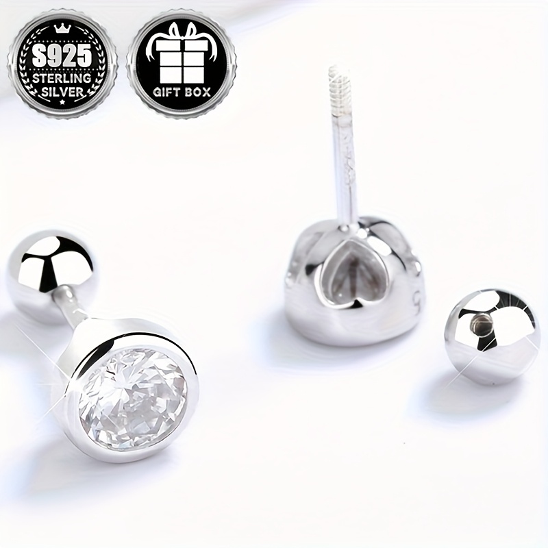 Classic Geometric Round Zirconia Stud Earrings 925 Silver No Plating