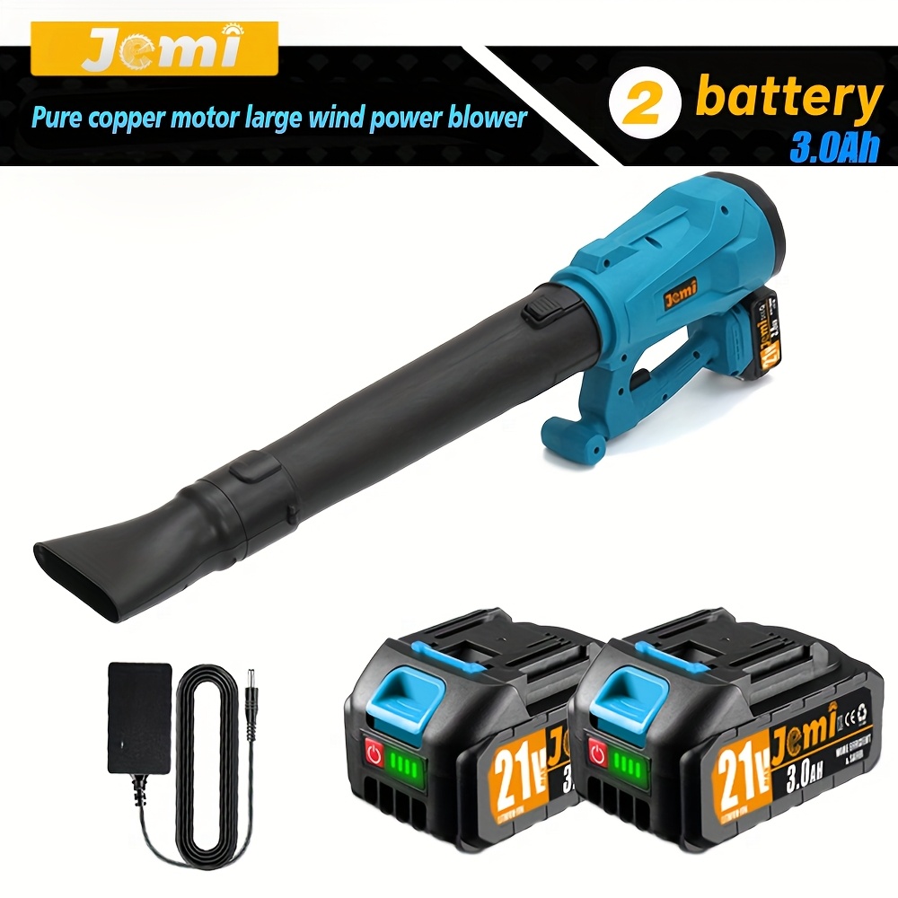 Jemi Tool Pure Copper Motor Electric Blower, Wind Speed 150 Mph, 1/2 3.0ah Battery, 6-speed Adjustable Leaf Blower, Suitable For Lawn Maintenance, Yard Cleaning And Dust Removal, And Landscaping Work