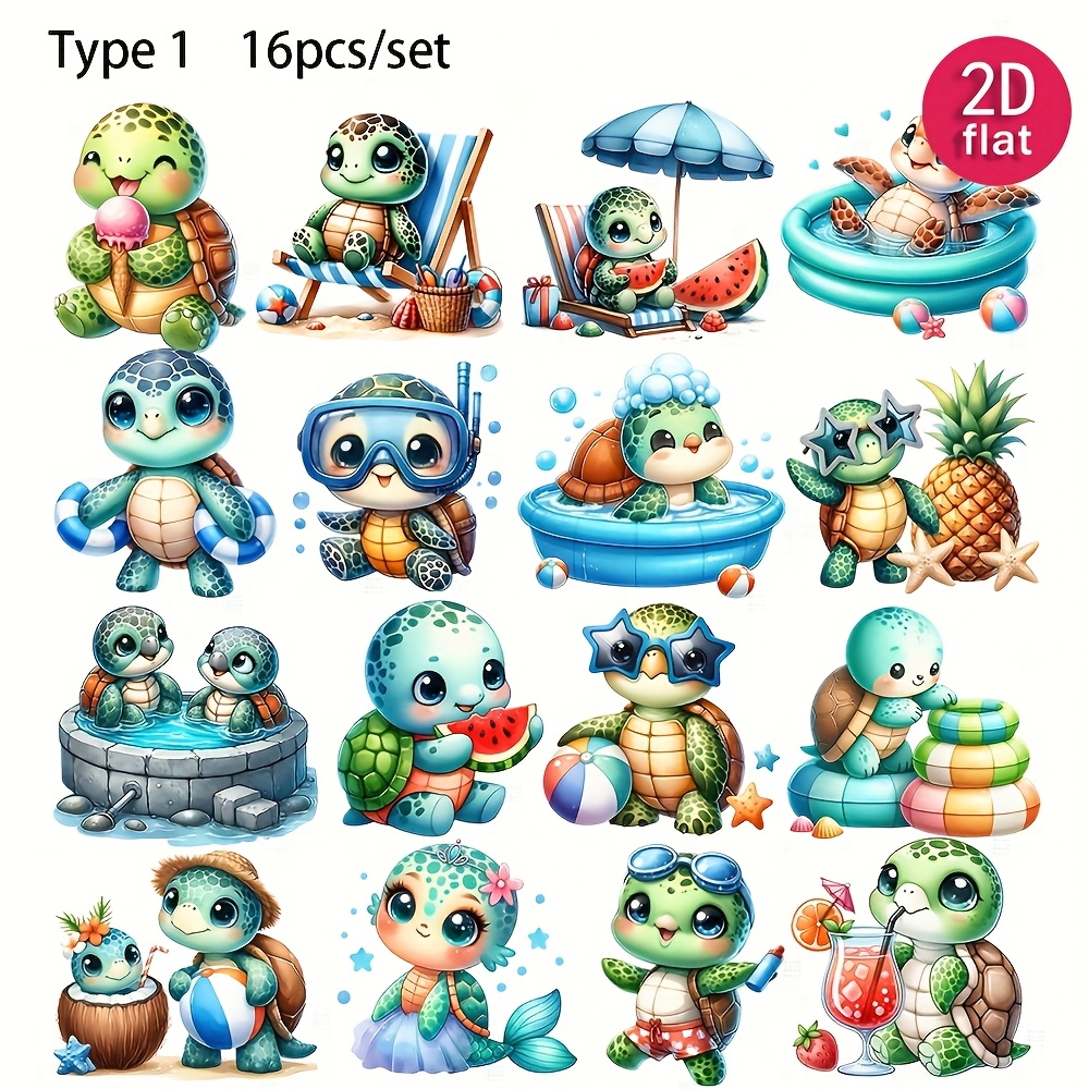Image of 2d Flat 1-pack Cute Bathing Turtle Stickers For Scrapbooking, Diy Cutting, Journaling, Photo Albums, Stationery, And Supplies, 2d Flat