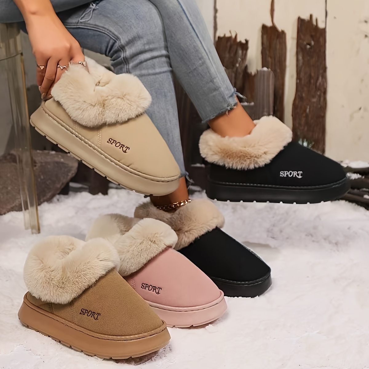 

Women's Short Snow Boots For Winter 2024, Stylish Slip-on Warm Outdoor Footwear, Suitable For Indoor And Outdoor Use As Home Slippers.