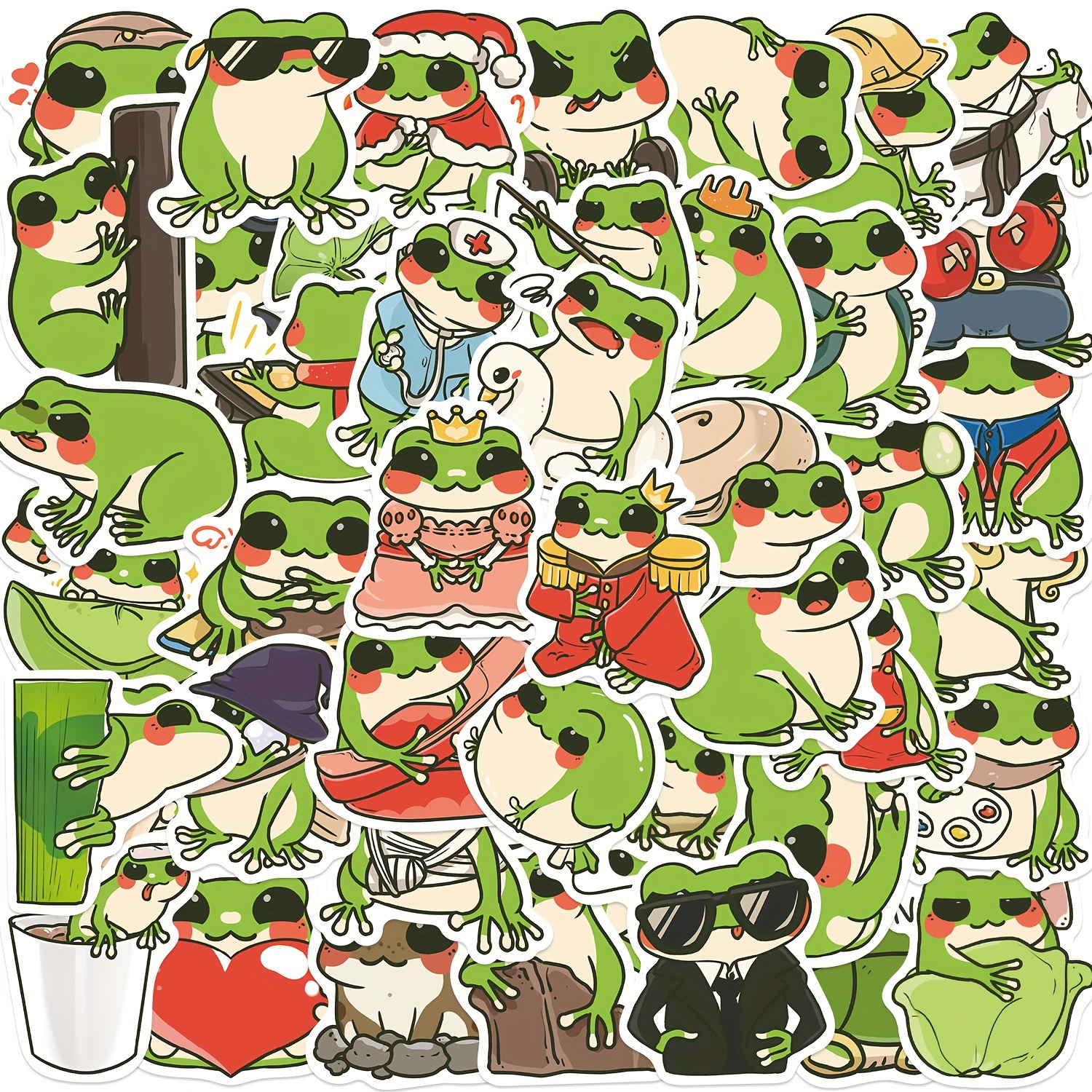 10/30/50PCS Kawaii Frog Cartoon Stickers Laptop Skateboard