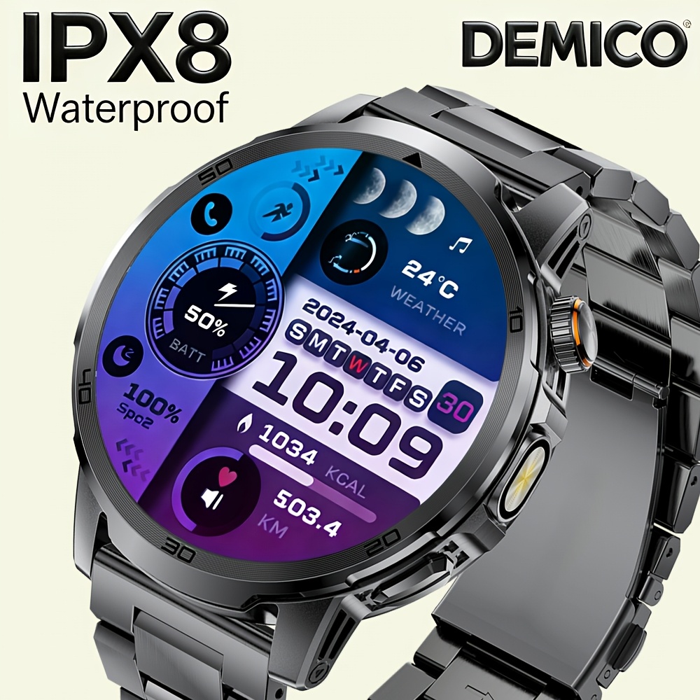 Image of Men's Smartwatch With 1000 Mah/1.85-inch Hd Large Touch Screen/led Light, Fitness Watch With 2 Wristbands, 110 , Sleep Tracking, Ipx8 Waterproof, Watch For Iphone