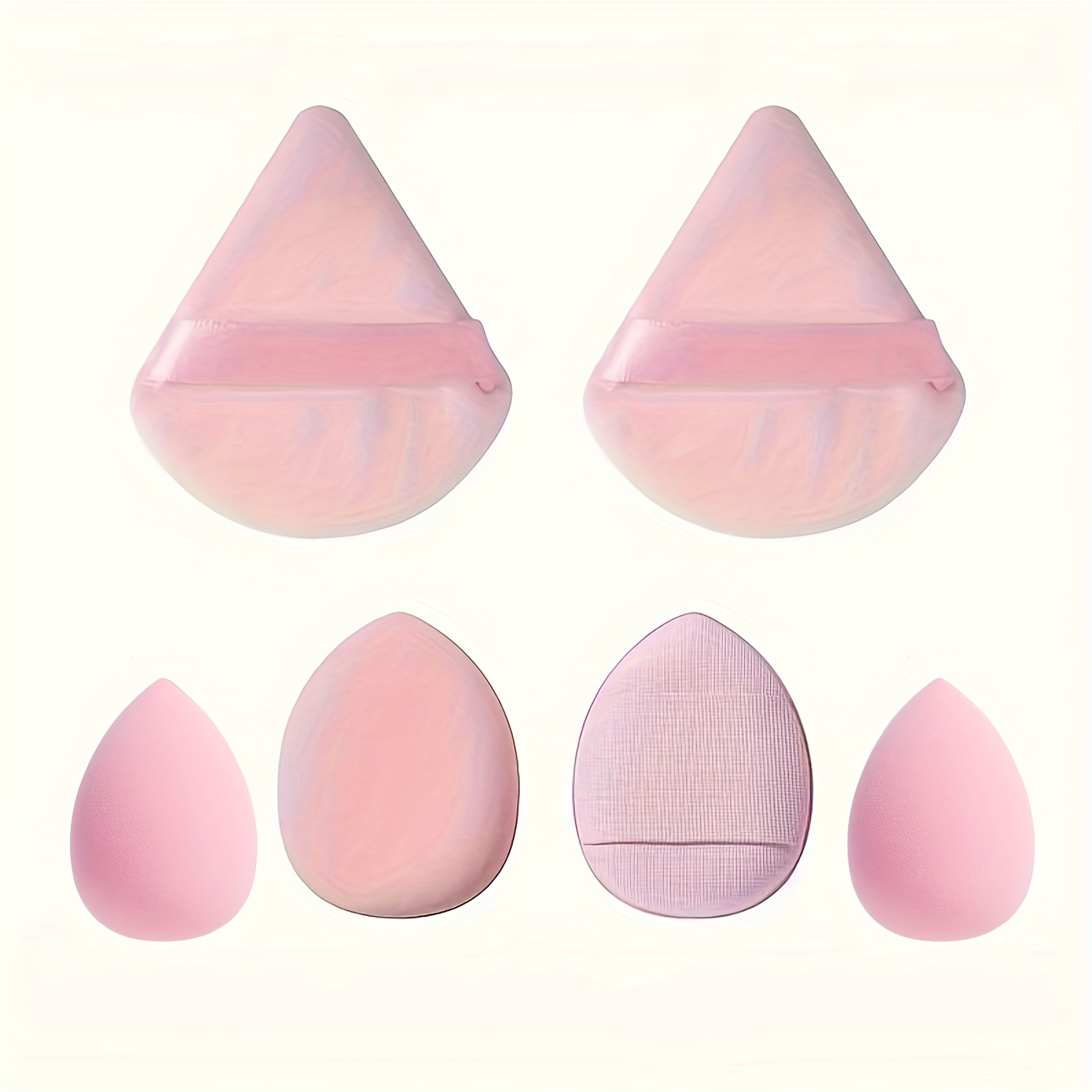 TEMU 6pcs Makeup Tool Set: 2 Blenders, 2 Fan-shaped Powder & 2 Velvet Powder For Soft Application