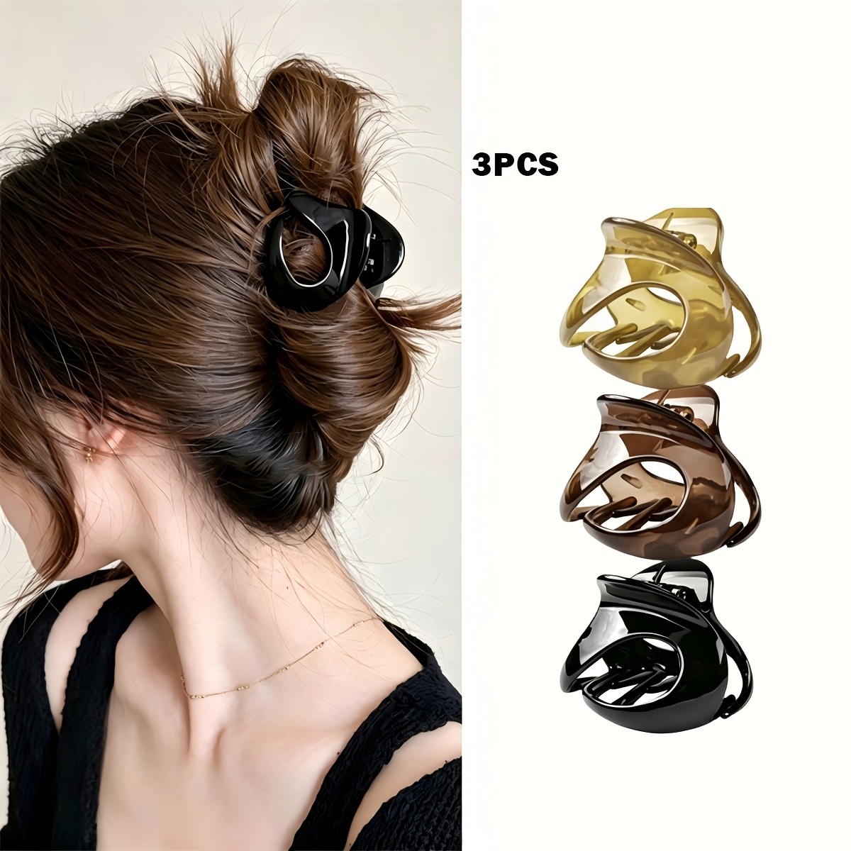 TEMU 3pcs Set Of Twist Hollow Hair Clips, Glossy Shark Clips, Easy Temperament Back Of Head Updo Bun Hair Grab For Women, Daily Commute, Home, Easy