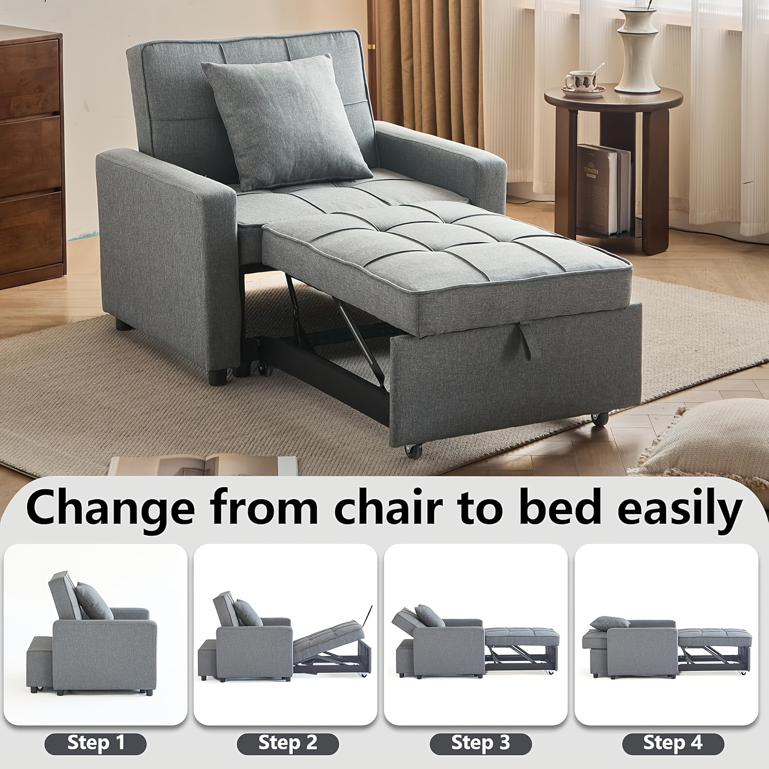 convertible sofa bed chair with pull out sleeper 3 in 1 reclining futon couch with storage pocket space saving design blue modern sleeper sofa with soft cushions sturdy   wood frame manual operation for small apartments dorms   ideal for guest rooms home offices plush cushioned seating velvet upholstery compact 2 seater sofa contemporary design sectional sofa for living room couche and sofa sofa and couche small sofa for small   bed Product details 5