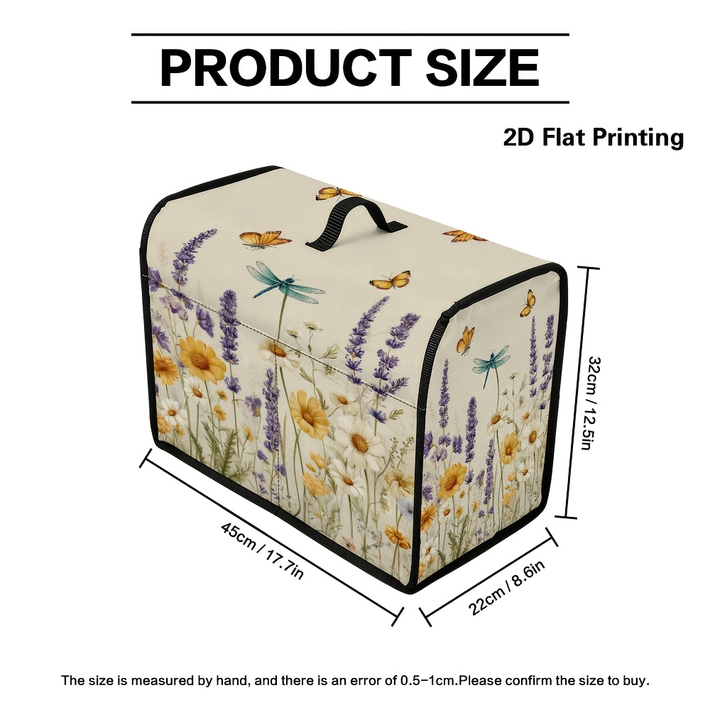 TEMU para máquina de coser de 1 pieza con diseño de de lavanda, mariposas y libélulas, cubierta antipolvo duradera adecuada para máquinas de coser