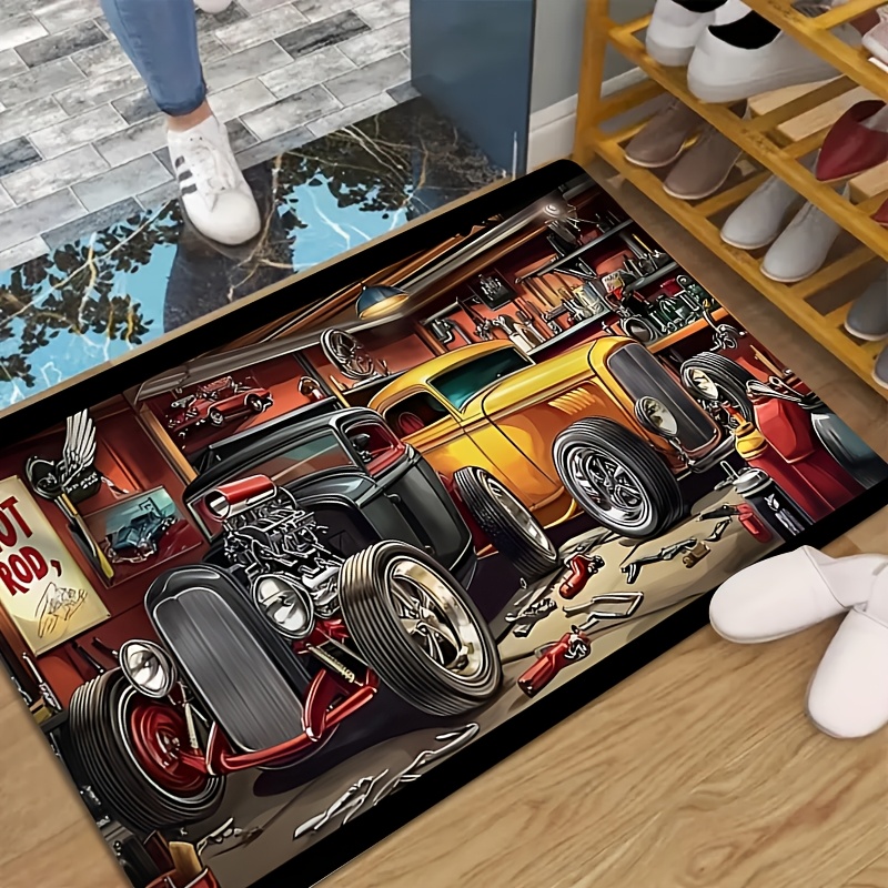 TEMU -1 tapis de salon imprimé Hot Rod Racing, tapis en flanelle lavable en machine, convient aux espaces intérieurs que , les cuisines, les bureaux,