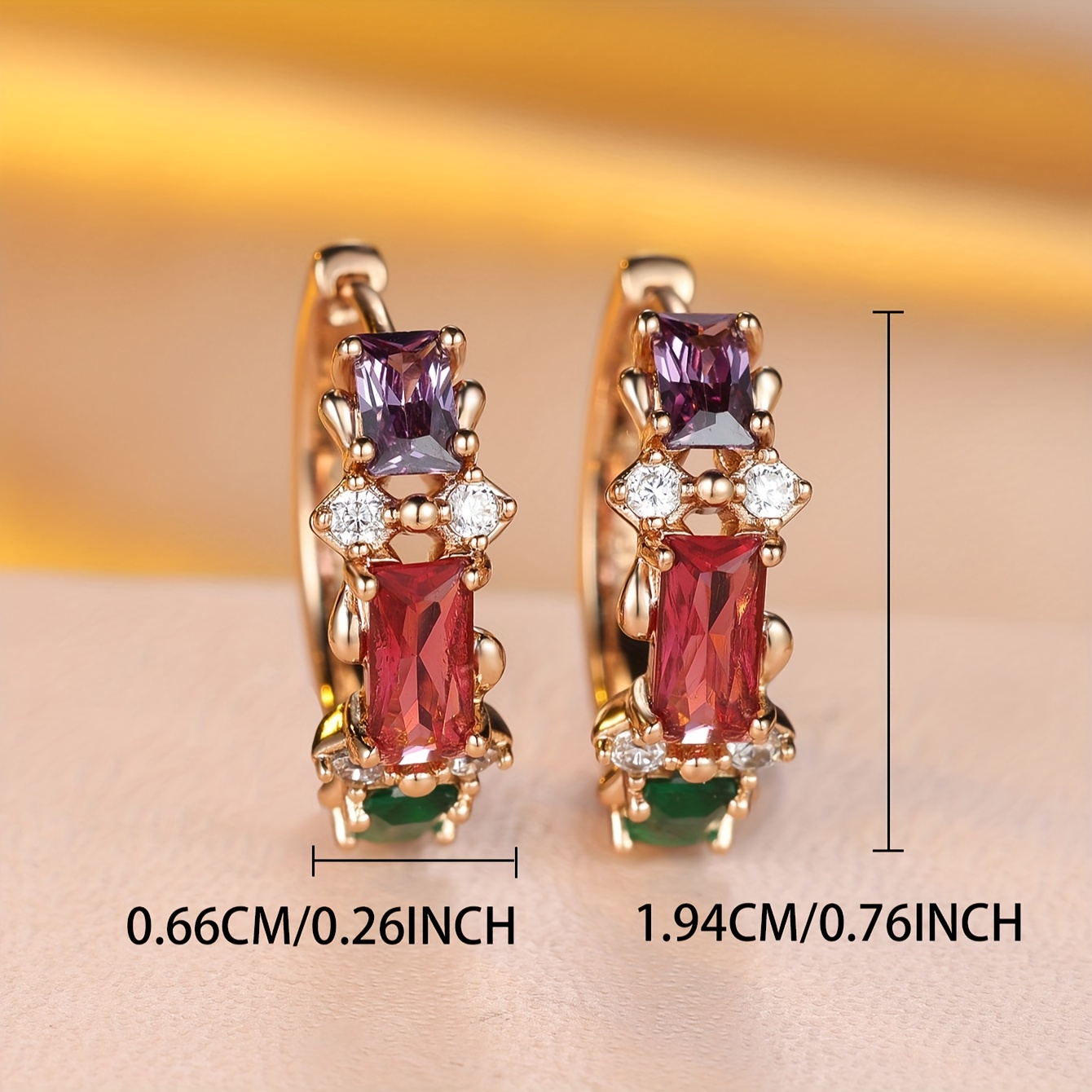 Luxury Copper Hoop Earrings with Multicolor Cubic Zirconia
