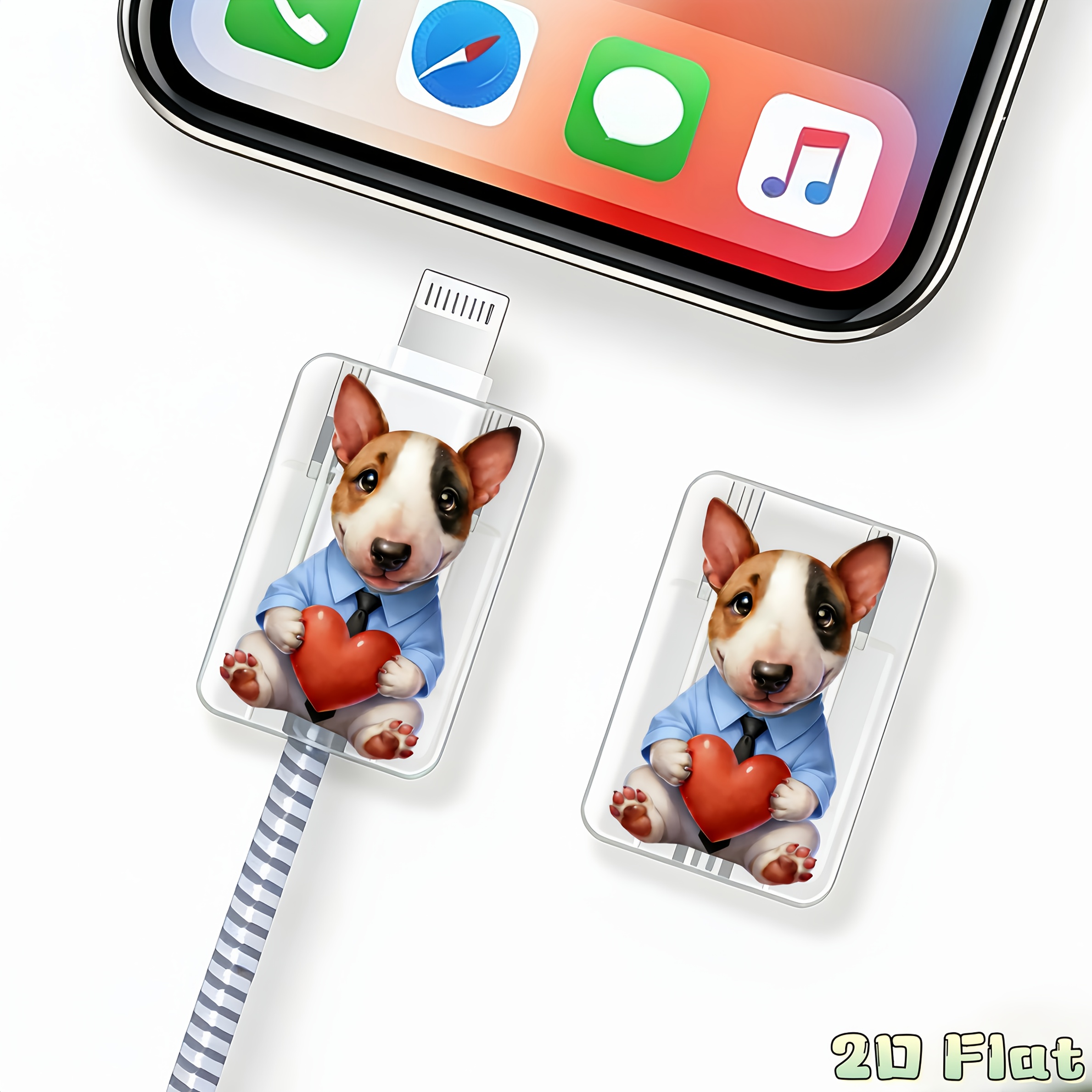 E-shop Entzückende Bull Terrier Kabelschoner - 2 Stück, Anti-Break und Anti-Bite, Kompatibel mit Universal Typ-C und Lightning Ladekabeln