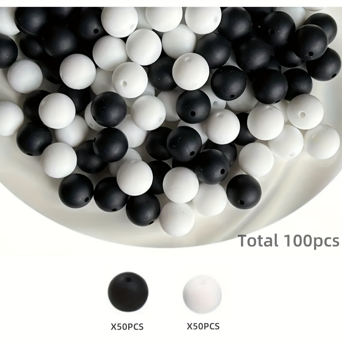 Image of And White Silicone Beads, 9mm 12mm 15mm Round Loose Beads For Keychain Making, Silicone Beads, Loose Rubber Silicone Beads For Necklace Making Kits And Bulk Round Silicone Beads For Pens