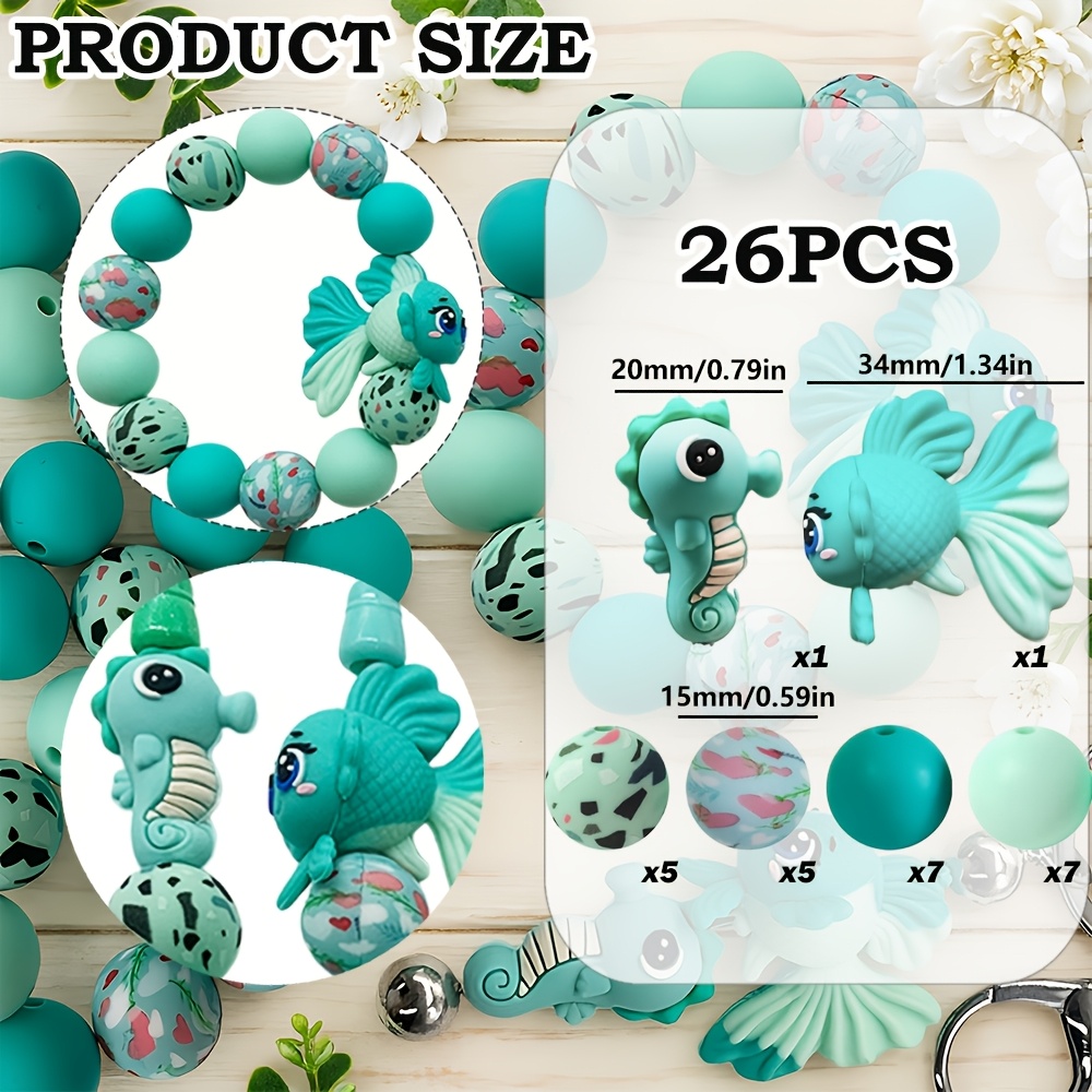 TEMU 26pcs Perles en Silicone, Thème Animaux , Style Combinaison Poisson Rouge et Adapté aux Ajouts de Bijoux, Peut Être Utilisé pour Boucles