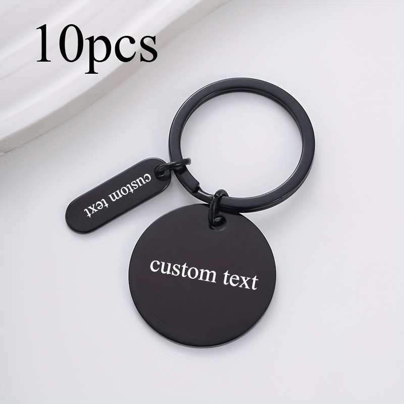 TEMU 10pcs Personalized Customization - Four-color Stainless Keychains - Round Laser-cut Metal Keychains For Diy Crafts And Gifts, Stylish Black