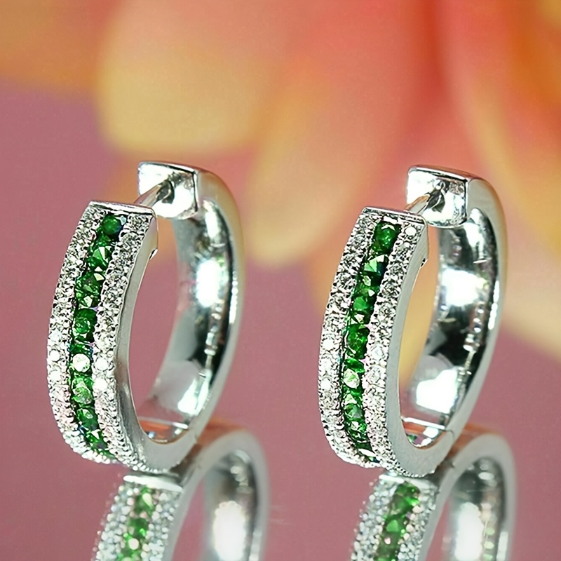 Image of Minimalist Blue Synthetic Zirconia Hoop Earrings Women's Wear Fashion Earrings