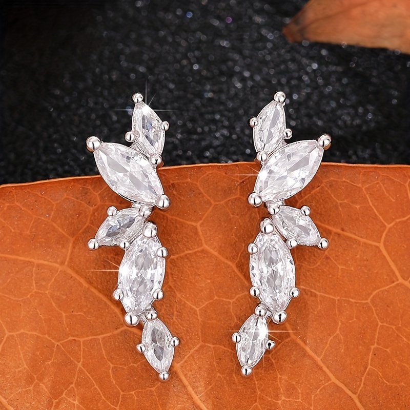 

Elegant Leaf-design Drop Earrings With Sparkling Zirconia Stones - Nickel-free Copper, Ideal For Engagements, Weddings, Parties & , Perfect Gift For Her, Cute Earrings