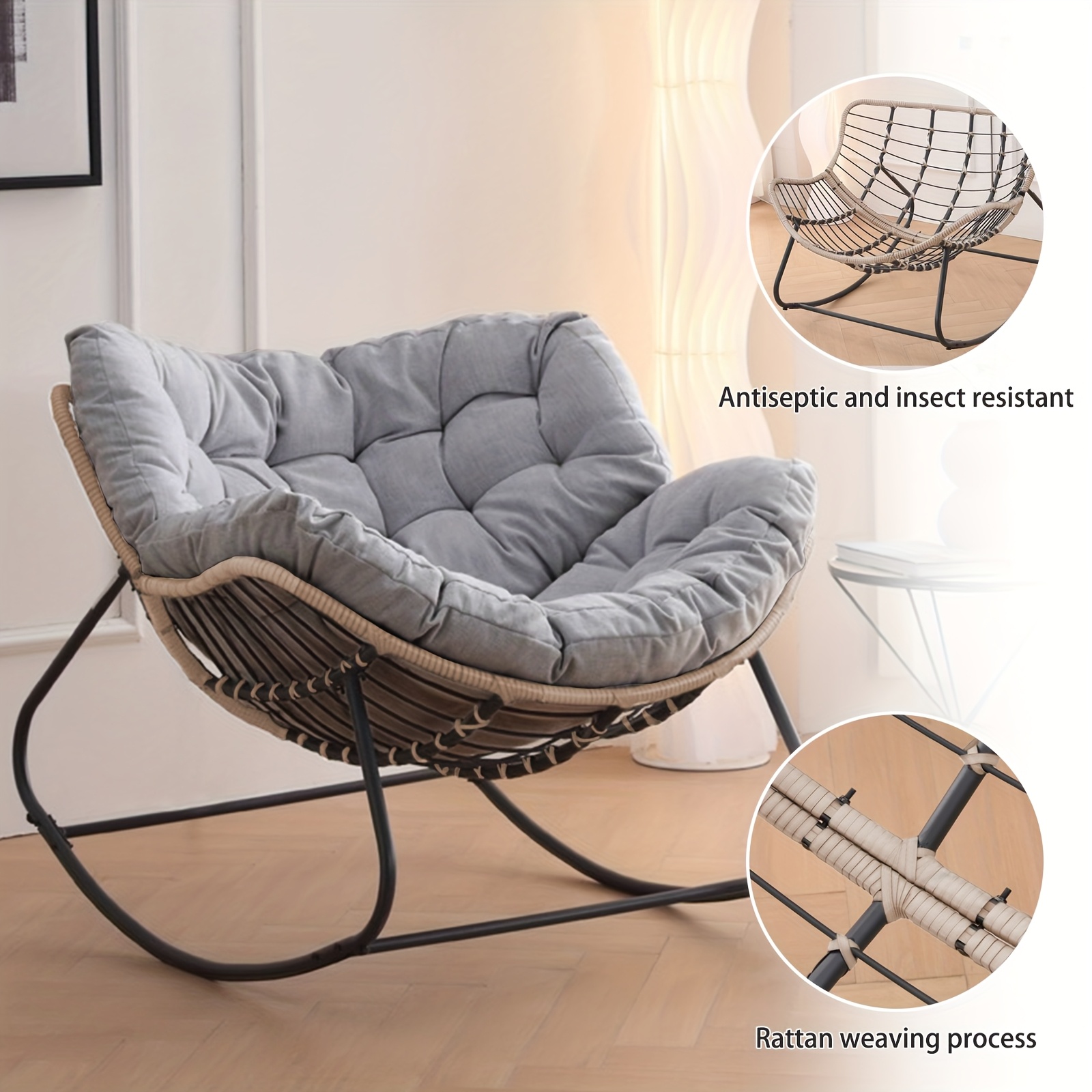 ergonomic rocking chair with backrest gray cushioned outdoor patio garden chair for porch lawn or garden durable weather resistant design   perfect easter gift patio furniture porch relaxation minimalist decor sturdy construction   home relaxation Product details 0